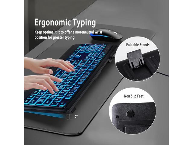 Large Print Backlit Keyboard, Wired Lighted Computer Keyboards with 7-Color Backlight, Light Up Oversize Letter Keys, Foldable Stands, USB Quiet...