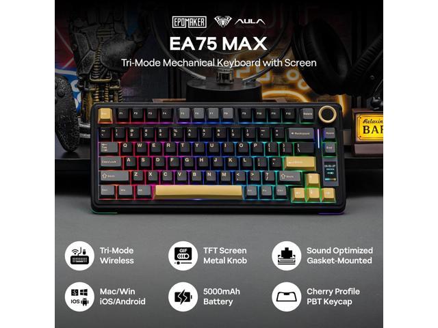 EPOMAKER X Aula EA75 MAX Wireless Gaming Keyboard with Screen & Knob, 5000mAh, Hot-Swap, Lubed Switches, RGB Backlit, Creamy Gasket, 75% Mechanical...