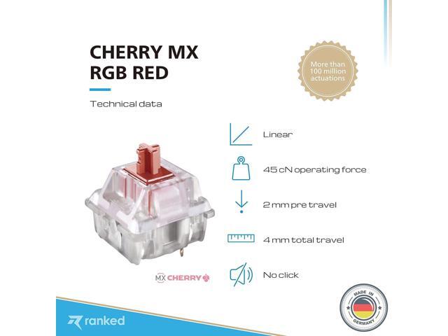 Ranked Cherry MX Key Switches for Mechanical Gaming Keyboards Plate Mounted MX1AL1NA (Cherry RGB Red, 65 Pcs)