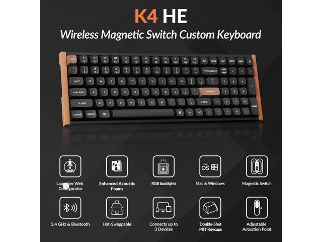 Keychron K4 HE 96% Compact Hall Effect Wireless Mechanical Keyboard with Number Pad, Magnetic Switch, Rapid Trigger, Custom RGB, QMK/VIA,...