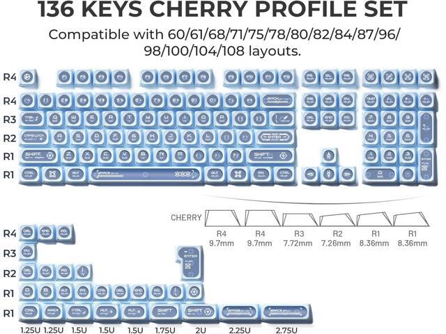 OHY XVX Blue Shine Through Keycaps for Mechanical Keyboards - 136 Keys Blue Translucent Cat Eye Design,Cherry MAX Profile, PC+PBT Frosted RGB Keycaps