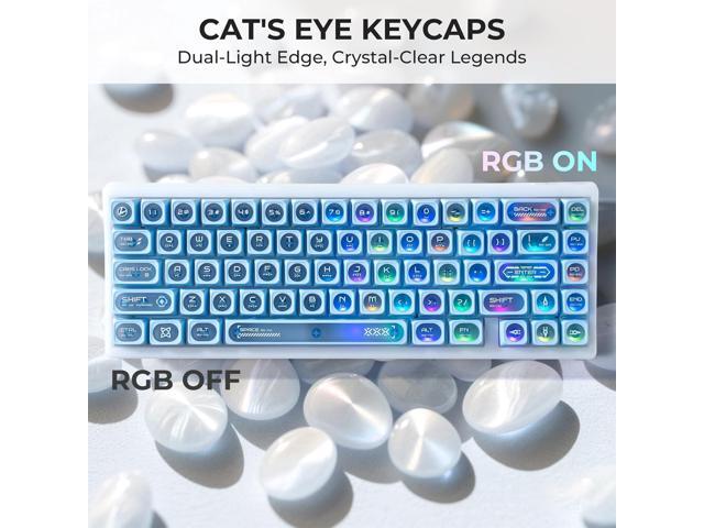 OHY XVX Blue Shine Through Keycaps for Mechanical Keyboards - 136 Keys Blue Translucent Cat Eye Design,Cherry MAX Profile, PC+PBT Frosted RGB Keycaps