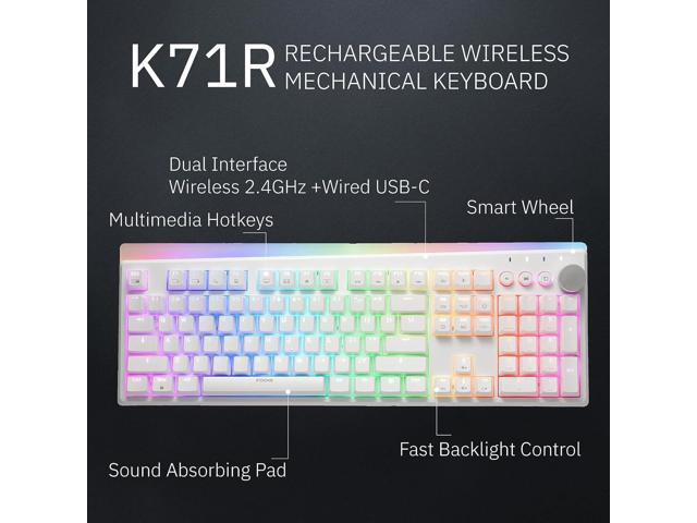 iRocks K71R Wireless RGB Mechanical Gaming Keyboard, Switches Brown, PBT 107 Keys NKRO, RGB Backlit, Dual Wireless/Wired, Compatible with Windows,...