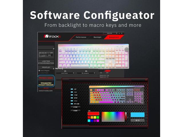 iRocks K71R Wireless RGB Mechanical Gaming Keyboard, Switches Brown, PBT 107 Keys NKRO, RGB Backlit, Dual Wireless/Wired, Compatible with Windows,...