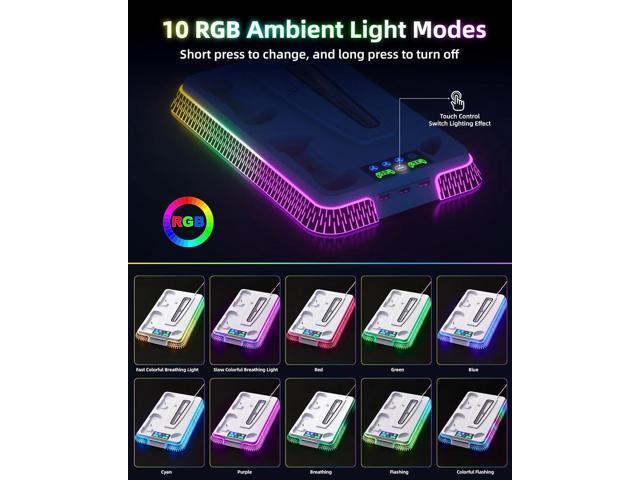Cooling Station and Console Stand for PS5/Pro/Slim, Dual Controller Charging Station with Ambient RGB Lighting for PlayStation 5, PS5 Stand...