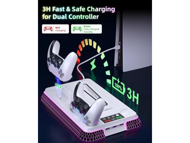 Cooling Station and Console Stand for PS5/Pro/Slim, Dual Controller Charging Station with Ambient RGB Lighting for PlayStation 5, PS5 Stand...