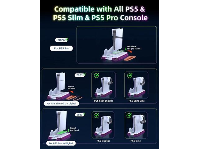 Cooling Station and Console Stand for PS5/Pro/Slim, Dual Controller Charging Station with Ambient RGB Lighting for PlayStation 5, PS5 Stand...