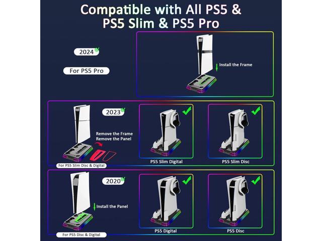 PS5 Stand for PlayStation 5 Console, PS5 Cooling Station & Charging Station with RGB, PS5/Slim/Pro Controller Charger Incl.3 Level Fan,Headset,...