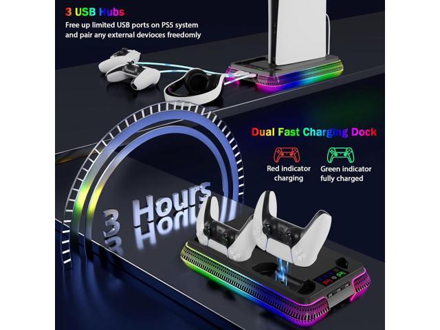 PS5 Stand for PlayStation 5 Console, PS5 Cooling Station & Charging Station with RGB, PS5/Slim/Pro Controller Charger Incl.3 Level Fan,Headset,...