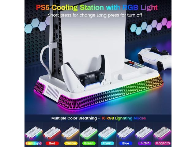 PS5 Cooling Station and PS5 Stand with RGB Controller Charging Station for PlayStation 5 Console, Controller Charger, Cooling Stand, PS5/Slim/Pro...