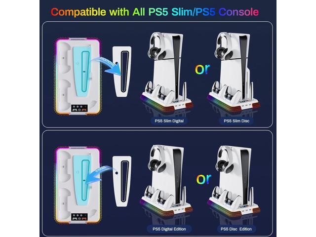 PS5 Cooling Station and PS5 Stand with RGB Controller Charging Station for PlayStation 5 Console, Controller Charger, Cooling Stand, PS5/Slim/Pro...