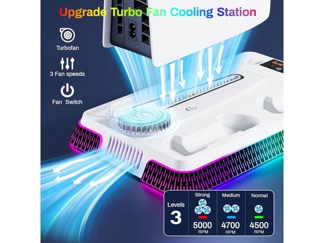 PS5 Cooling Station and PS5 Stand with RGB Controller Charging Station for PlayStation 5 Console, Controller Charger, Cooling Stand, PS5/Slim/Pro...