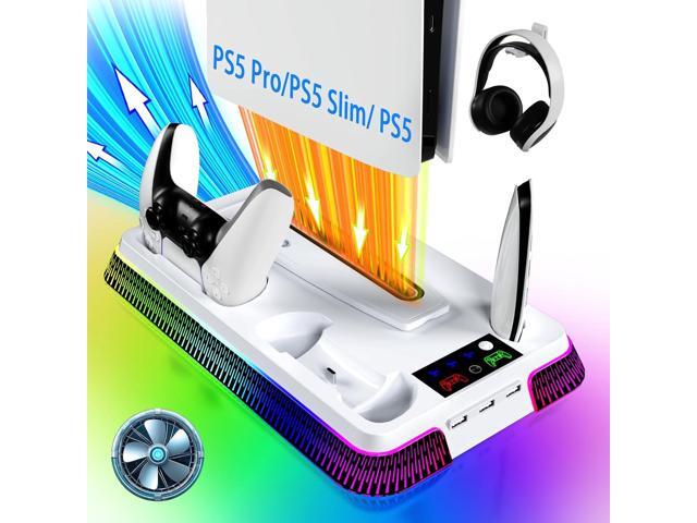 PS5 Stand for PlayStation 5 Console, PS5 Cooling Station & Charging Station with RGB, PS5/Slim/Pro Controller Charger Incl.3 Level Fan,Headset,...