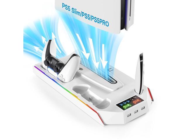 PS5 Stand and Cooling Station with LED Controller Charging Station for PlayStation 5/Slim/Pro Console,Accessories Incl. Controller Charger,PS5...