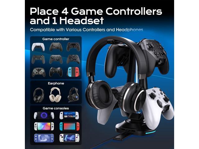 RGB Headset Stand with 9 Light Modes and 2 USB Charging Ports - Controller Holder for Desk - Headphone Stand & Detachable Controller Hook for PC...