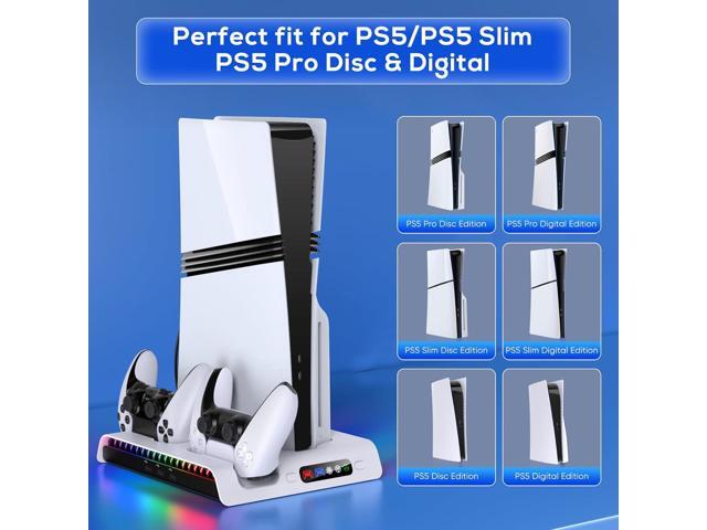 FASTSNAIL Charging Stand with Cooling Fan for PS5 Original/Slim/Pro, Dual Controller Charger Station with 9 RGB Lights, Headset Hook, 3 Cooler Fans...