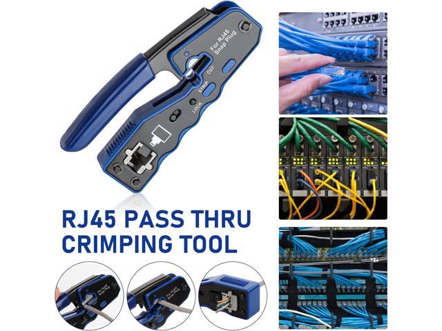 RJ45 Crimp Tool Kit Pass Thru Ethernet Crimper for Cat5e Cat6 Cat6a 8P8C Modular Connectors, All-in-One Cat6 Crimping Tool and Tester(9V Battery...