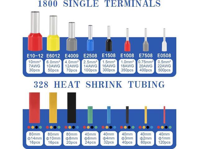 Ferrule Crimping Tool Kit - Wire ferrule Crimper with 1800PCS Ferrules Kit Wire End Terminals & 328 Heat Shrink Tubing, Self-adjustable Ratcheting...