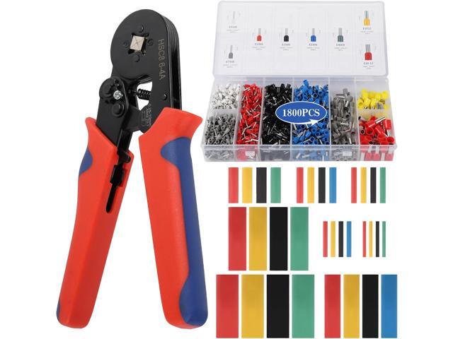 Ferrule Crimping Tool Kit - Wire ferrule Crimper with 1800PCS Ferrules Kit Wire End Terminals & 328 Heat Shrink Tubing, Self-adjustable Ratcheting...