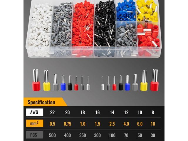 Ferrule Crimping Tool Kit,Wire Ferrule Kit Crimper Connectors4 corners Self-adjustable AWG23-7 gauge 1800PCS Ferrules Electrical TerminalCrimpers...