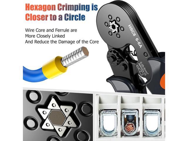 Preciva Ferrule Crimping Tool Kit with 1900PCS Wire Connectors, Hexagonal AWG23-10 Sawtooth Self-Adjustable Ratchet Wire Terminals Crimper Kit
