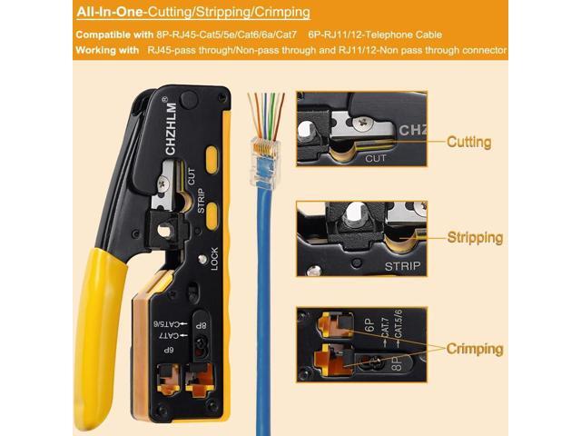 Rj45 Crimp Tool Pass Through Ethernet Crimping Tool kit for 8P-Cat7 Cat6 Cat5 6P Telephone Connector Network Crimp Tool RJ45 Crimper With Cable...