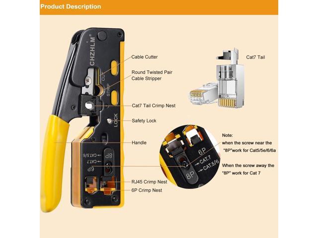Rj45 Crimp Tool Pass Through Ethernet Crimping Tool kit for 8P-Cat7 Cat6 Cat5 6P Telephone Connector Network Crimp Tool RJ45 Crimper With Cable...