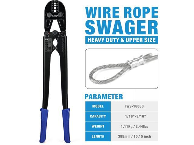 iCrimp IWS-1608B Wire Rope Crimping Tool for Aluminum Loop Sleeves, Duplex Oval Cable Ferrules 1/16 to 3/16, c/w Wire Rope Cable Cutter