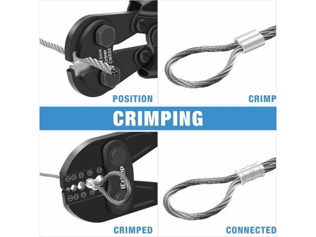 iCrimp IWS-1608B Wire Rope Crimping Tool for Aluminum Loop Sleeves, Duplex Oval Cable Ferrules 1/16 to 3/16, c/w Wire Rope Cable Cutter