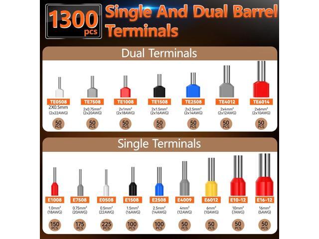 Preciva Ferrule Crimping Tool Kit - AWG 28-5 (0.08-16mm²) Hexagonal Ferrule Crimper with 950Pcs Single and 350Pcs Twin Ferrules Connectors,...