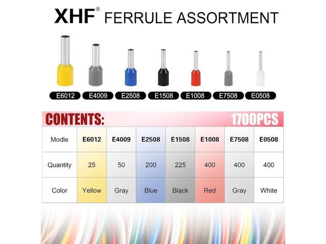 XHF 1700 PCS Ferrule Crimping Tool Kit with Hexagonal Ferrule Crimper Insulated Wire End Ferrules Terminals