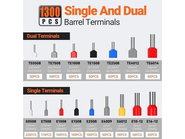 Preciva Ferrule Crimping Tool Kit with Portable Suitcase, Square Crimping Pliers for AWG 28-5 Ratchet Crimper with 1300 PCS Single & Dual Ferrule...