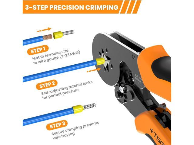 HARDELL+ Ferrule Crimping Tool, AWG 23-7 Wire Crimper with Self-adjustable Ratchet, Square Wire Ferrule Kit Suitable for Various DIY, Household