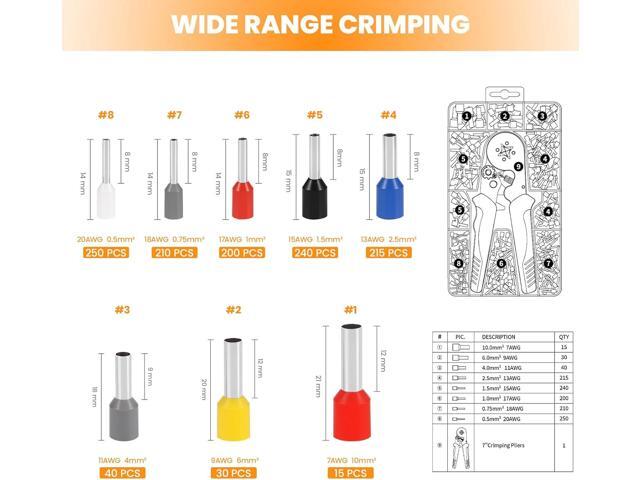 HARDELL+ Ferrule Crimping Tool, AWG 23-7 Wire Crimper with Self-adjustable Ratchet, Square Wire Ferrule Kit Suitable for Various DIY, Household
