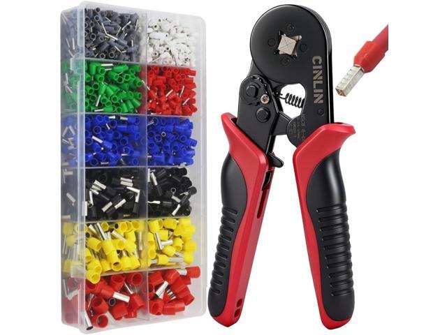 Ferrule Crimping Tool Kit - Square Ferrule Crimper Plier (AWG 23-7) with 1380pcs Wire End-Sleeves Red copper Terminals Kit