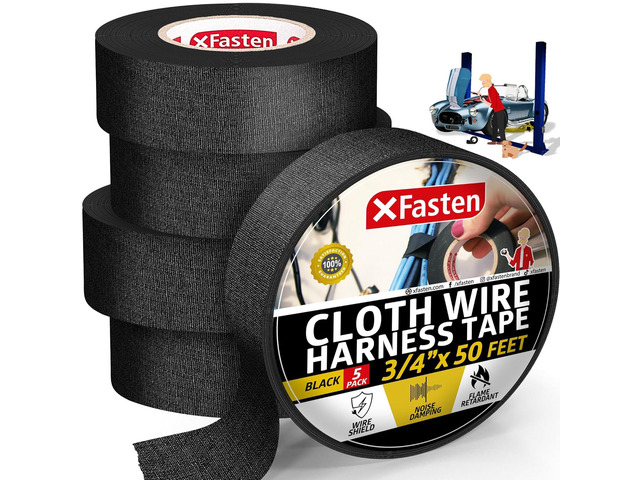 XFasten Wire Harness Tape, 3/4-Inch x 50-Foot (5-Pack), High Temp Wiring Loom Harness, Self-Adhesive Felt Cloth Electrical Tape for Automotive...