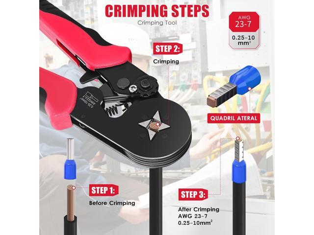 Wire Crimper Tool,Ferrule Crimping Tool Kit, Square Crimping Tools, AWG 23-7 Self-adjustable Ratchet Wire Crimping Tool Kit Crimper Plier Set with...