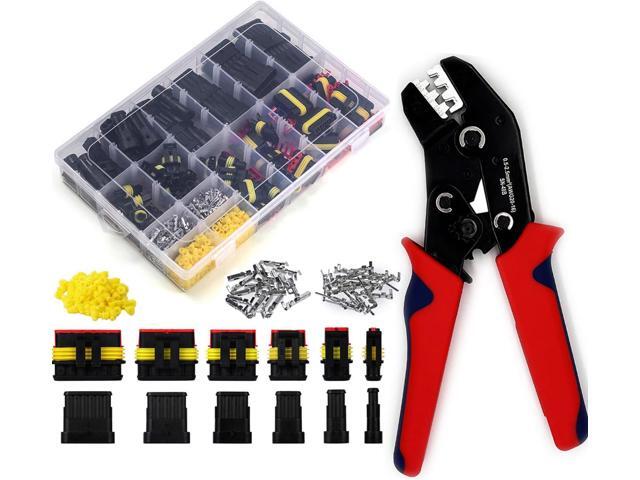 800Pcs 50 Sets Waterproof Automotive Electrical Wire Connectors Plug Kit 1/2/3/4/5/6 Pin Waterproof Connectors with Ratchet Crimping Tool