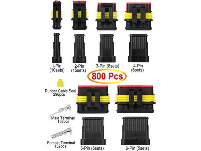800Pcs 50 Sets Waterproof Automotive Electrical Wire Connectors Plug Kit 1/2/3/4/5/6 Pin Waterproof Connectors with Ratchet Crimping Tool