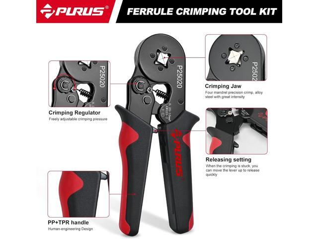 PURUS Ferrule Crimping Tool Kit, Self-Adjustable Ratchet Crimper Plier for AWG 23-7, with 1200PCS Wire End Ferrules, Connectors, and Wire Stripper