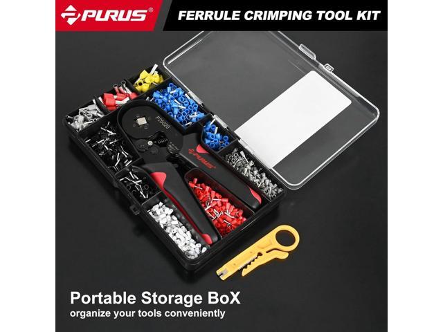 PURUS Ferrule Crimping Tool Kit, Self-Adjustable Ratchet Crimper Plier for AWG 23-7, with 1200PCS Wire End Ferrules, Connectors, and Wire Stripper