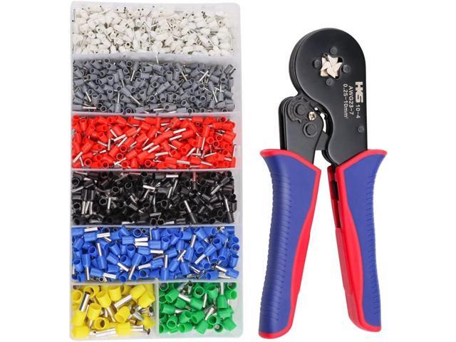 HKS Ferrule Crimping Tool Kit - Square Ferrule Crimper Plier (AWG 23-7) with 1900pcs Wire End-Sleeves Terminals Kit