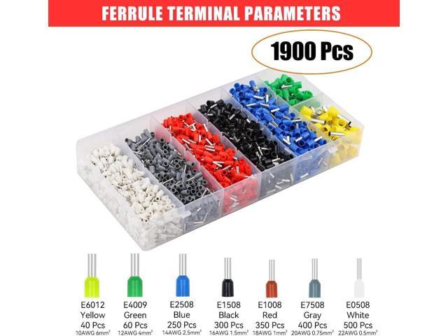 HKS Ferrule Crimping Tool Kit - Square Ferrule Crimper Plier (AWG 23-7) with 1900pcs Wire End-Sleeves Terminals Kit