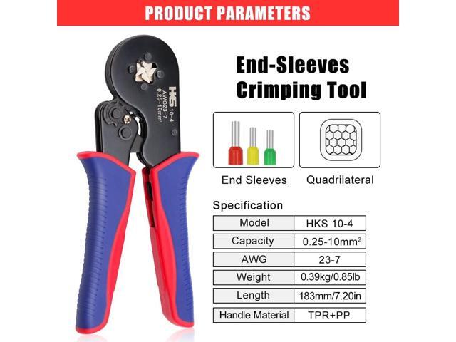 HKS Ferrule Crimping Tool Kit - Square Ferrule Crimper Plier (AWG 23-7) with 1900pcs Wire End-Sleeves Terminals Kit