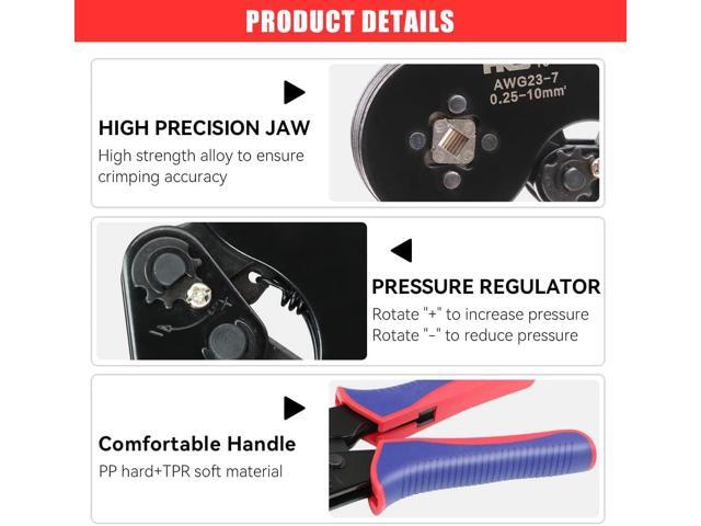 HKS Ferrule Crimping Tool Kit - Square Ferrule Crimper Plier (AWG 23-7) with 1900pcs Wire End-Sleeves Terminals Kit
