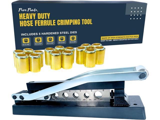 Heavy Duty Ferrule Crimping Tool Air Hose Repair Kit for 3/8, 5/16, 1/4 inch ID Hoses, Crimper w/ 5 Hardened Steel Dies & 15 Ferrules Fittings,...