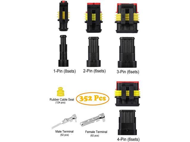 352Pcs Waterproof Electrical Connector Terminals Automotive Electrical Wire Connectors 1/2/3/4 Pin Connector with Ratchet Crimping Tool
