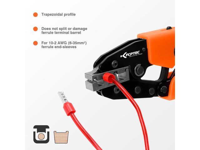 KF CPTEC Ratcheting Ferrule Crimping Tool for Wire End Sleeves, AWG 2-10 (6-35mm²) Heavy Duty Electrical Crimper