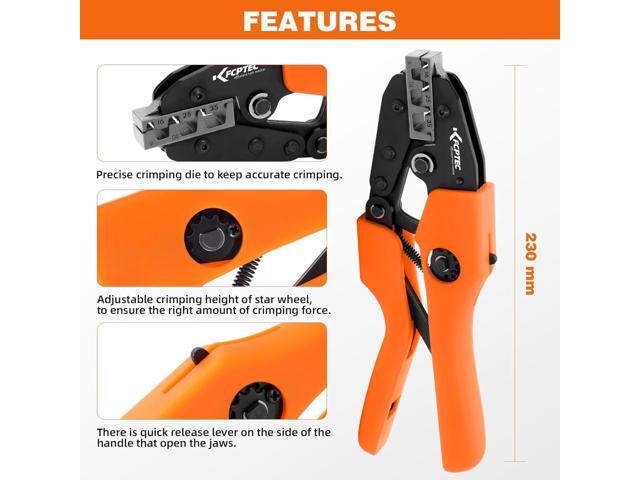 KF CPTEC Ratcheting Ferrule Crimping Tool for Wire End Sleeves, AWG 2-10 (6-35mm²) Heavy Duty Electrical Crimper