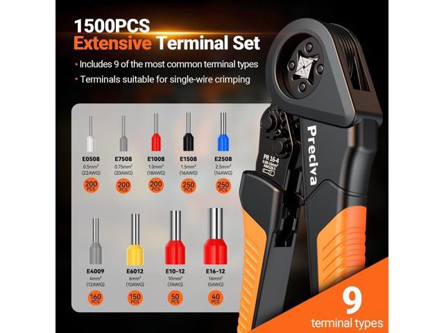 Preciva Ferrule Crimping Tool Kit - AWG 28-5 (0.08-16mm²) Self-Adjustable Ratchet Ferrule Terminals Crimping Tool, Quadrilateral Ferrule Crimper...